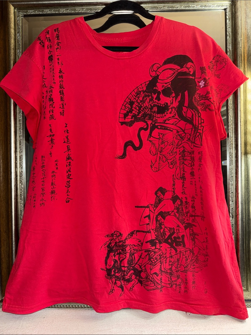 Graphic Japanese Skull Theme Short Sleeve Tee - Size 2X